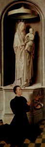 The Last Judgement, Triptych, left wing, outside, scene Praying founder Angelo Tani and Mary with the child